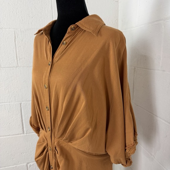 Curvy Girl by Ashley Stewart Maxi Shirt Dress Ruched Relaxed Office Eclectic 2X - Picture 3 of 14